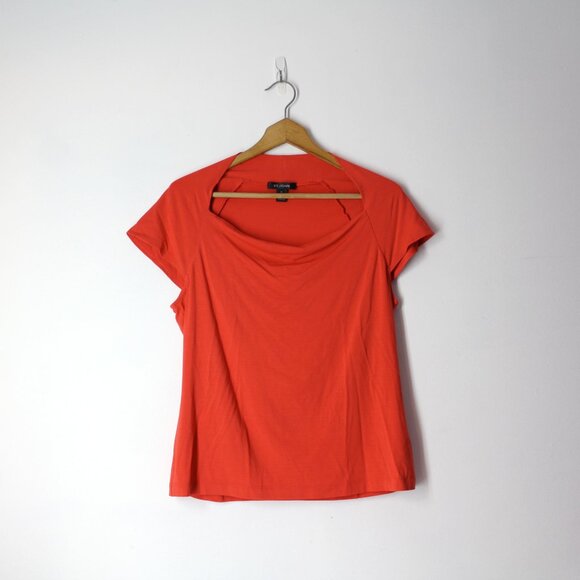 ST. JOHN knit top t-shirt sz M red orange cowl neck raglan short sleeve - Picture 1 of 6